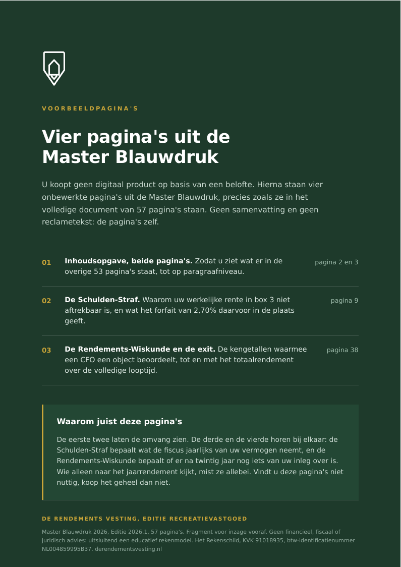 De voorkant van het bestand met voorbeeldpagina's uit de Master Blauwdruk.